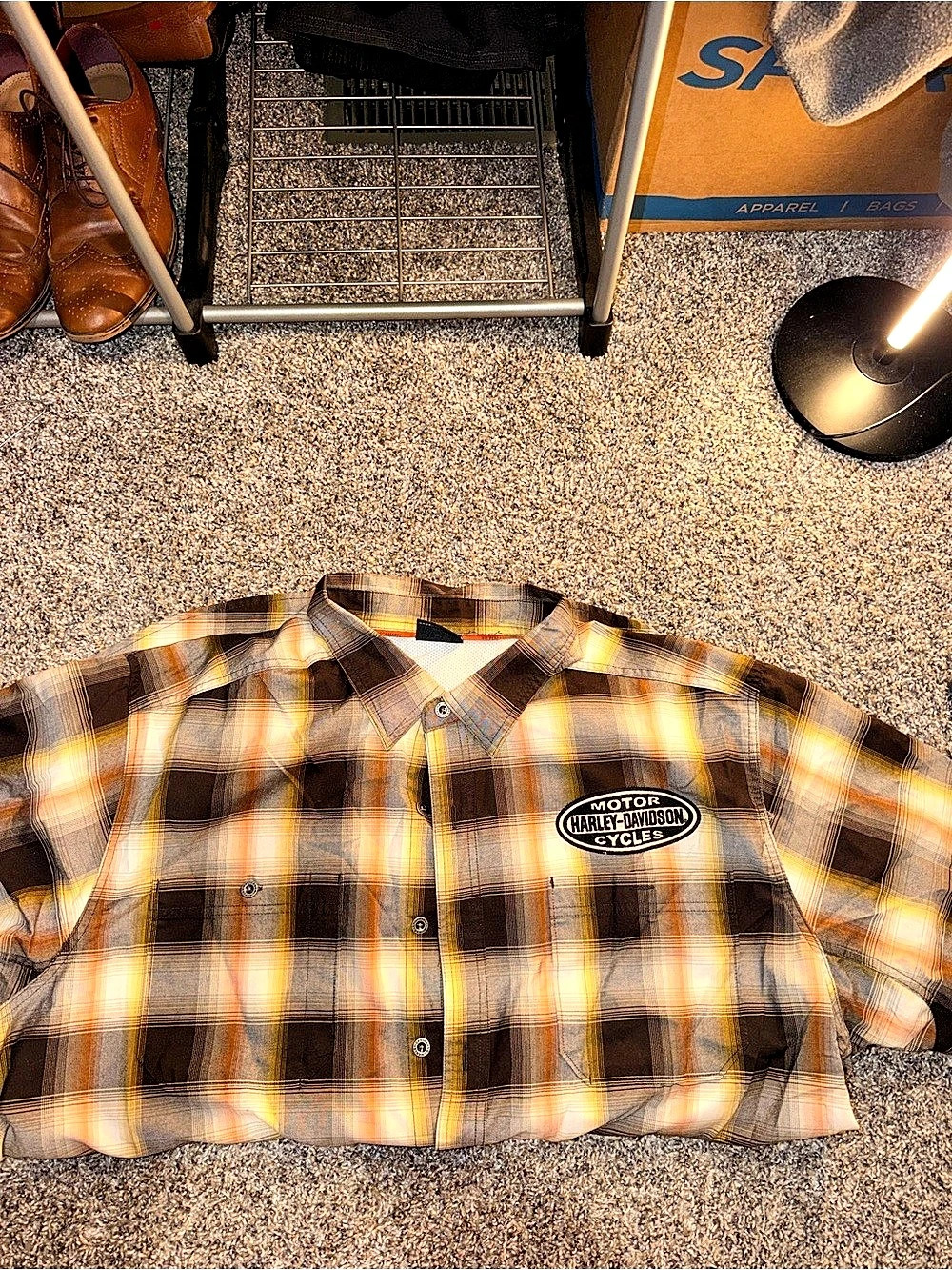 Harley-Davidson Plaid Button Down in Brown & Orange Like New
